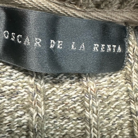 Oscar de la Renta Zip Up Ribbed Sweater L Long Sleeve Cable Knit Beige 1/4 Zip - Picture 4 of 13